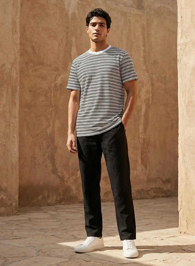 سبلاش فيڤ Men Regular Fit Crew Neck Short Sleeves Striped T-shirt